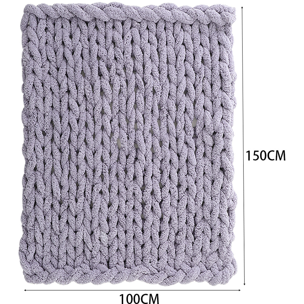 Living and Home Grey Hand Woven Chenille Blanket for Couch and Bed 150cm Image 9