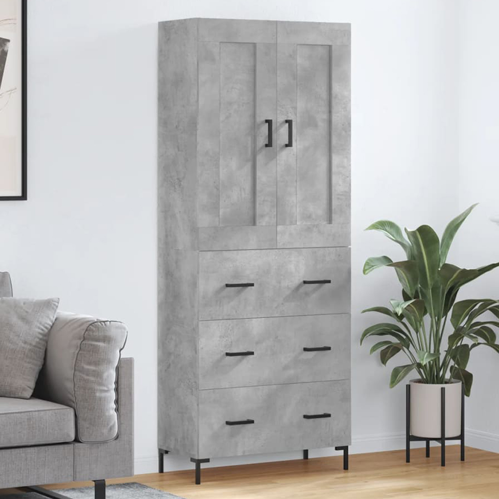 vidaXL 2 Door 3 Drawer Concrete Grey Tall Highboard Image 1