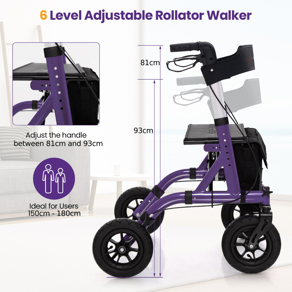 Costway Purple Folding Aluminium Walker with Seat Image 3