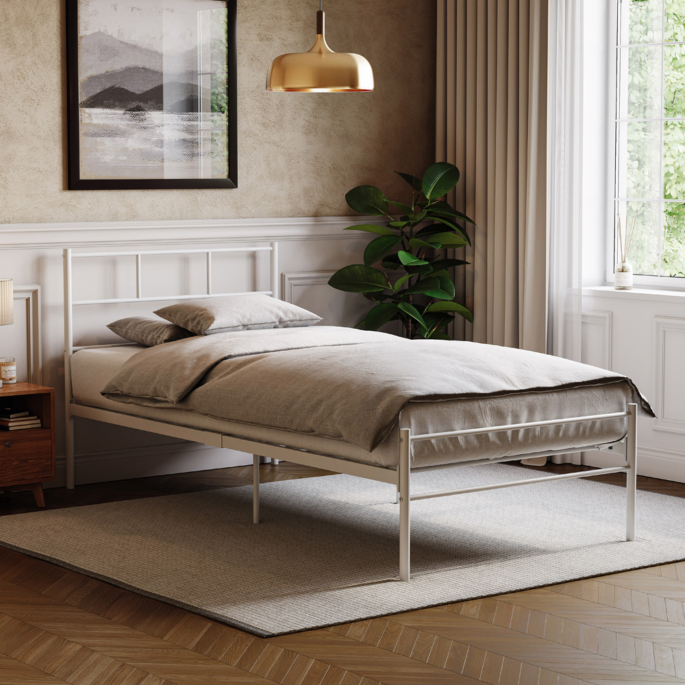 Vida Designs Dorset Single White Metal Bed Frame Image 1
