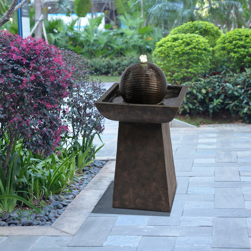 Teamson Home Pedestal with Orb Outdoor Fountain and LED Light Image 4