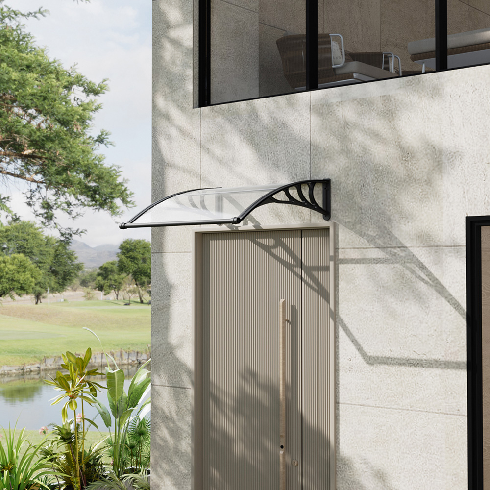Living and Home Black Door and Window Outdoor Awning with Water Channel 1 x 1m Image 7
