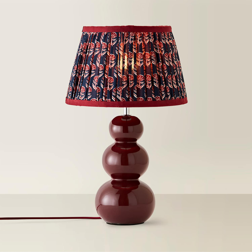 ValueLights Edie Floral Pleated Shade Burgundy Bobble Ceramic Table Lamp with Bulb Image 3