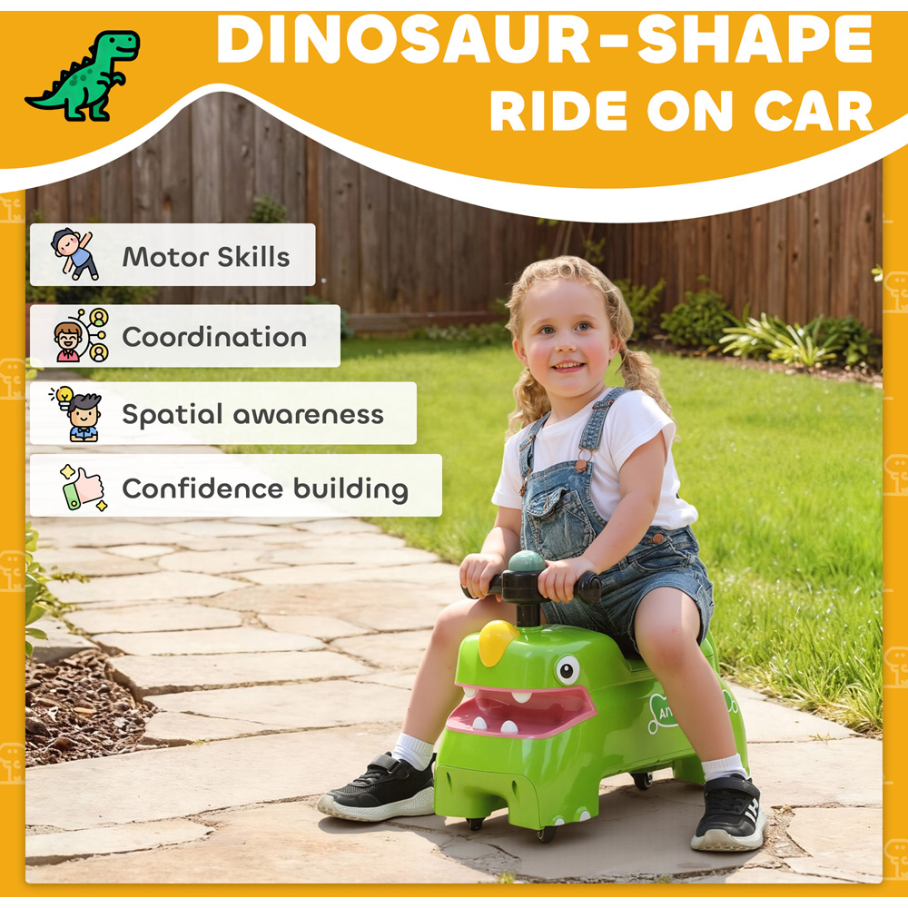Tommy Toys AIYAPLAY Kids Green Dinosaur Shape Ride On Car Toddler Walker Image 8
