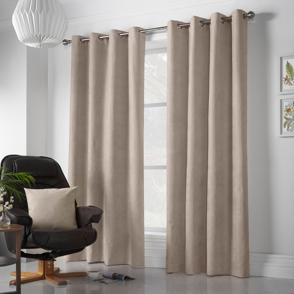 Alan Symonds Taupe Velvet Chenille Ring Top Eyelet Curtains 142 x 229cm Image 4
