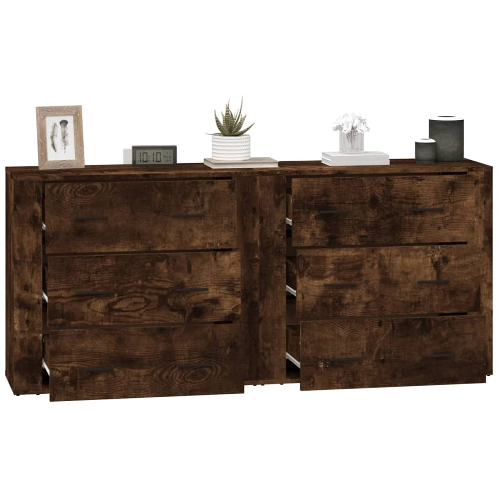 vidaXL 3 Drawer Smoked Oak Sideboard Set of 2 Image 5