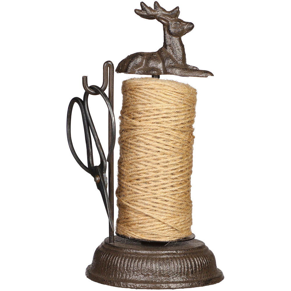 Dibor Brown Cast Iron Stag Garden String Twine Dispenser with Scissors Image 1