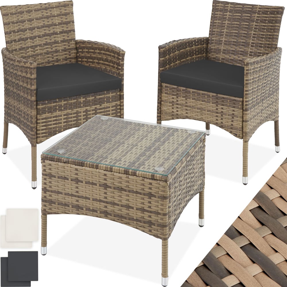 tectake Lucerne 2 Seater Rattan Garden Bistro Set Natural Image 2