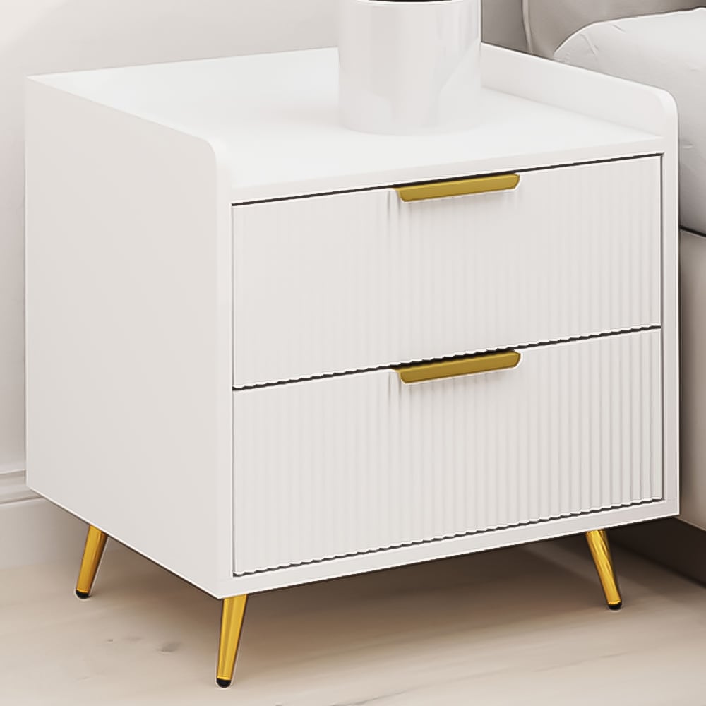 Portland 2 Drawer White and Gold Bedside Table Image 1
