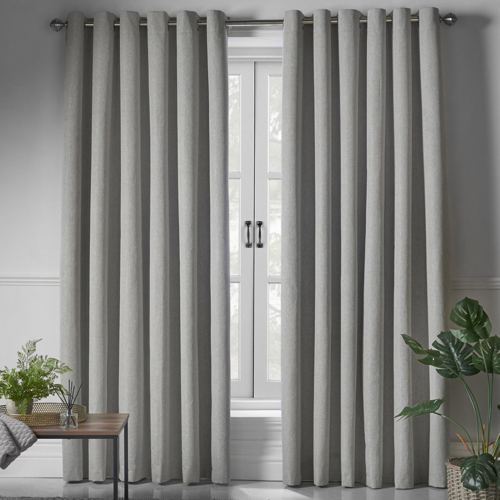 Alan Symonds Slate Linen Look Blackout Ring Top Eyelet Curtains 161 x 183cm Image 4