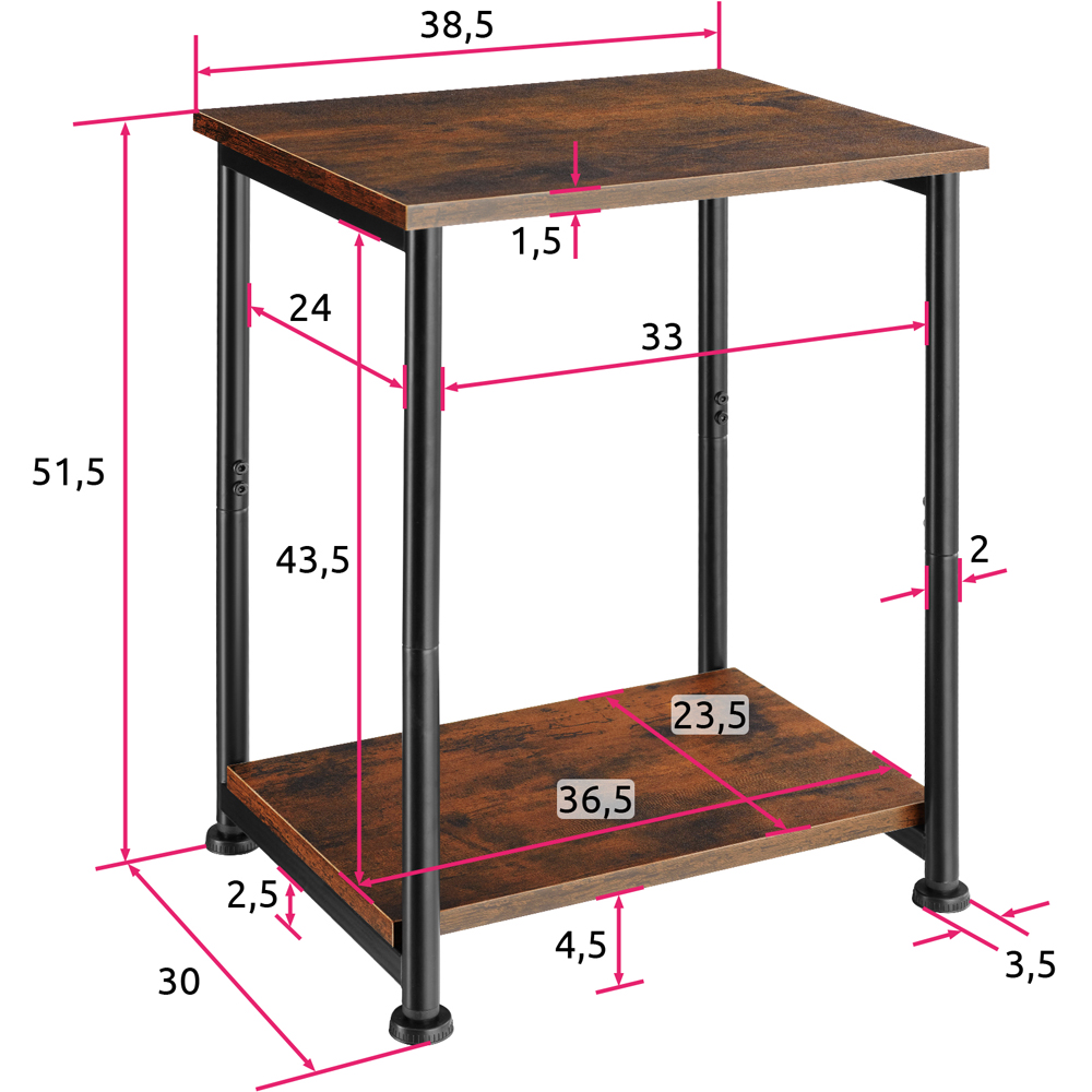 tectake Yonkers Single Shelf Dark Rustic Wooden Side Table Image 9