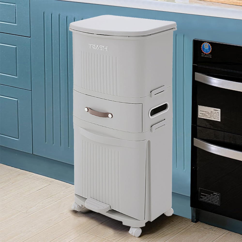 Living and Home 3 Tier Grey Dry Wet Trash Bin with Divider 45L Image 7