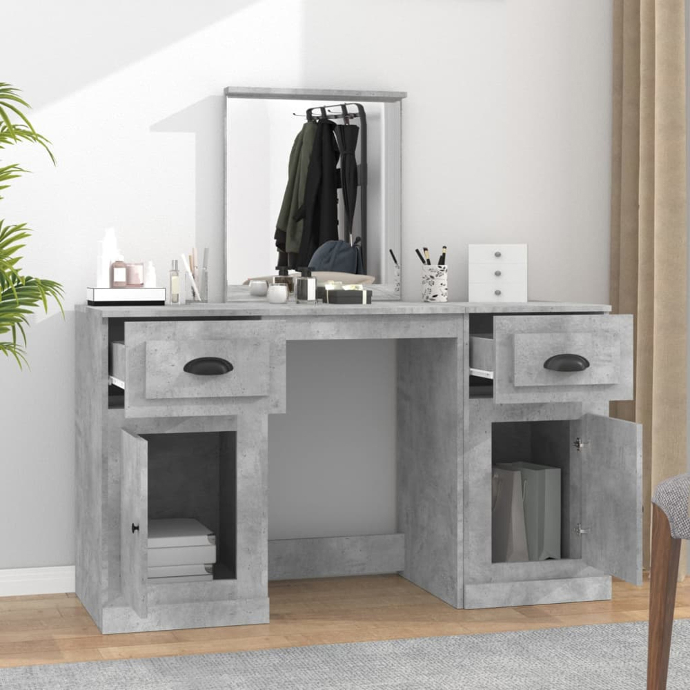 vidaXL 2 Door 2 Drawer Concrete Grey Dressing Table with Mirror Image 8