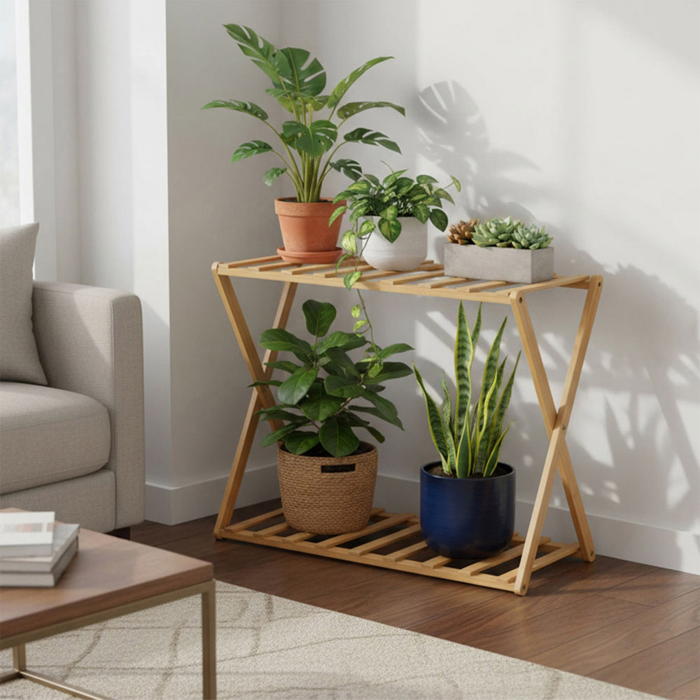 Living and Home 2 Shelf Bamboo Storage Shelf Image 2