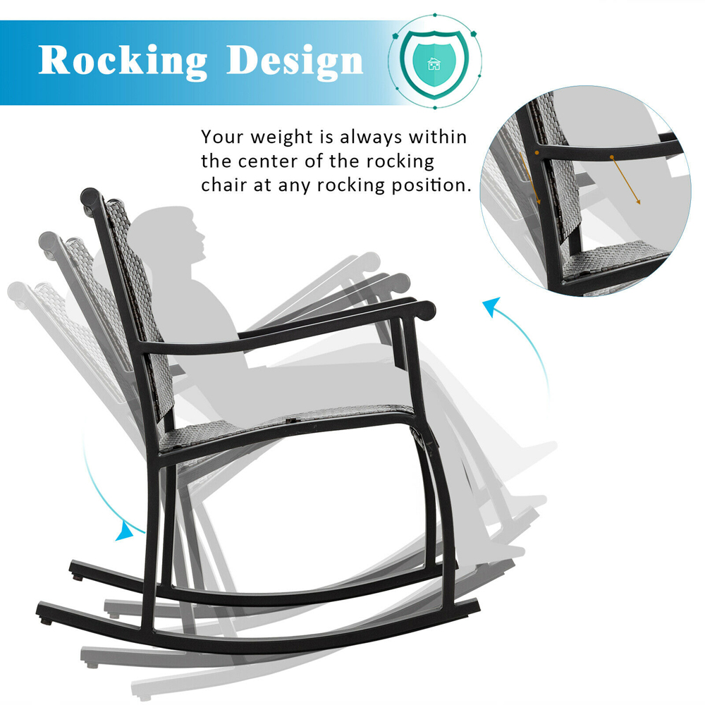 Costway 2 Seater Coffee Table with Rocking Chair Set Image 6