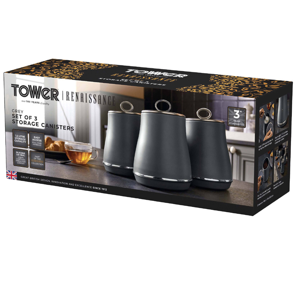 Tower Renaissance 3 Piece Grey and Chrome Canisters Set Image 2