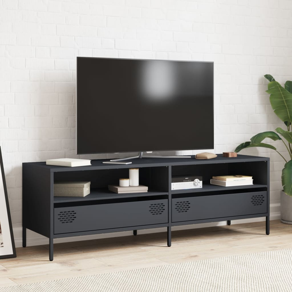 vidaXL 2 Drawer 2 Shelf Anthracite Cold-Rolled Steel TV Cabinet Image 7