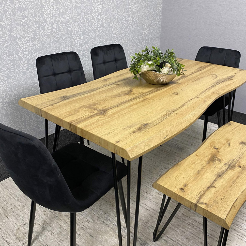 Kosy Koala 6 Seater Velvet Wooden Dining Set with Bench Black Image 2