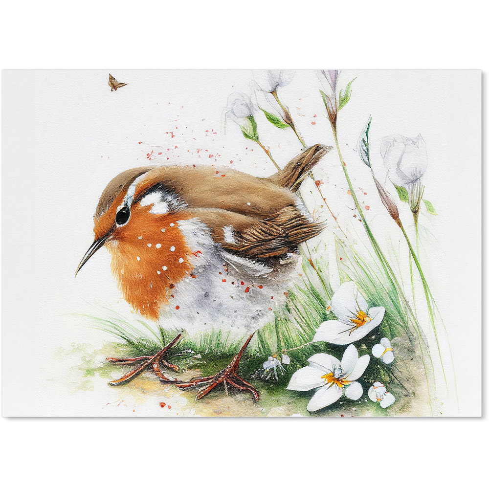 Warren Reed Designer Robin and Daisies Watercolour Glass Kitchen Splashback 65 x 90cm Image 2