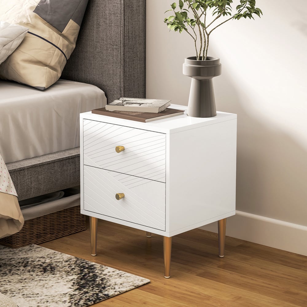 Portland 2 Drawer White Modern Bedside Table Image 4