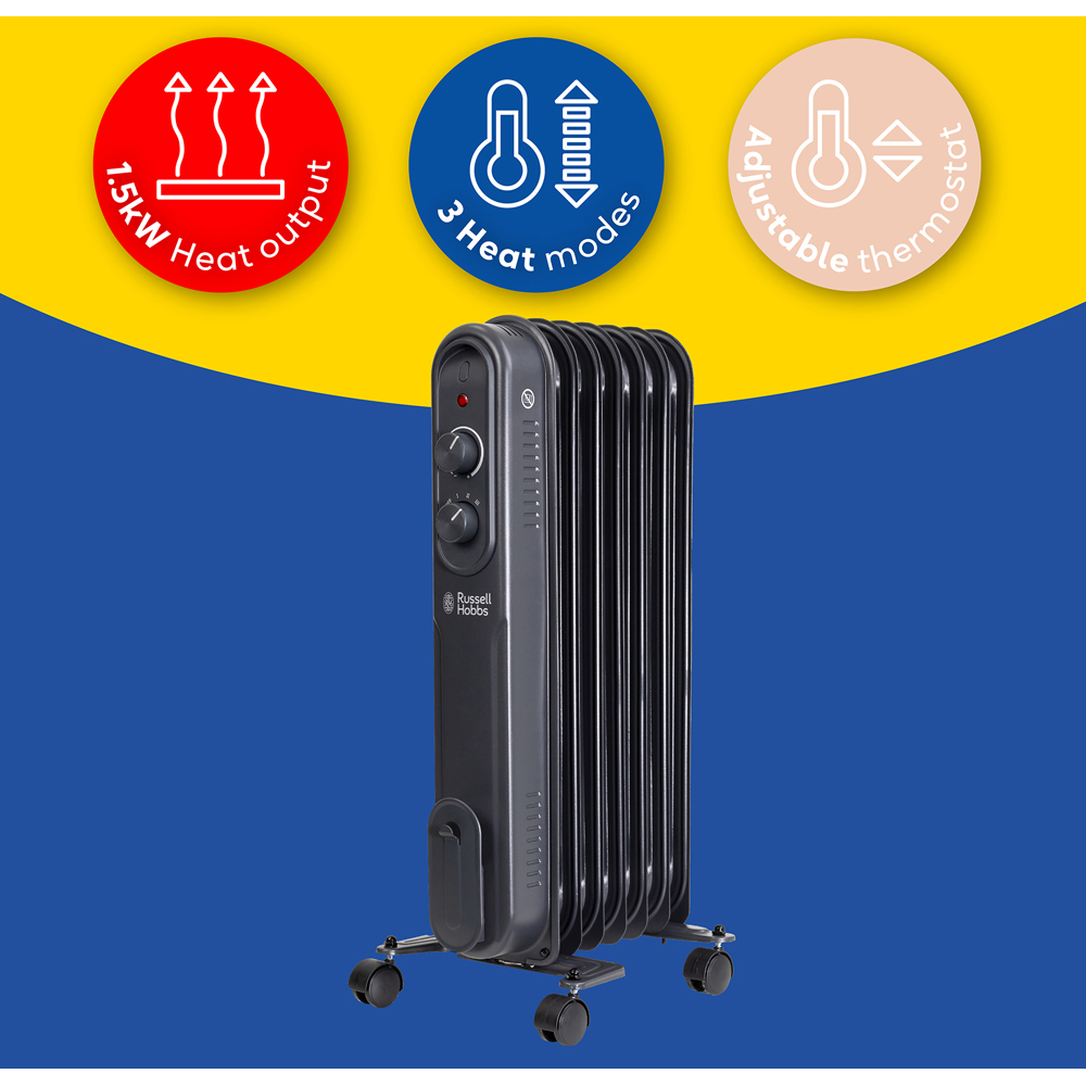 Russell Hobbs Matt Anthracite 7-Fin Oil Filled Radiator 1500W Image 7