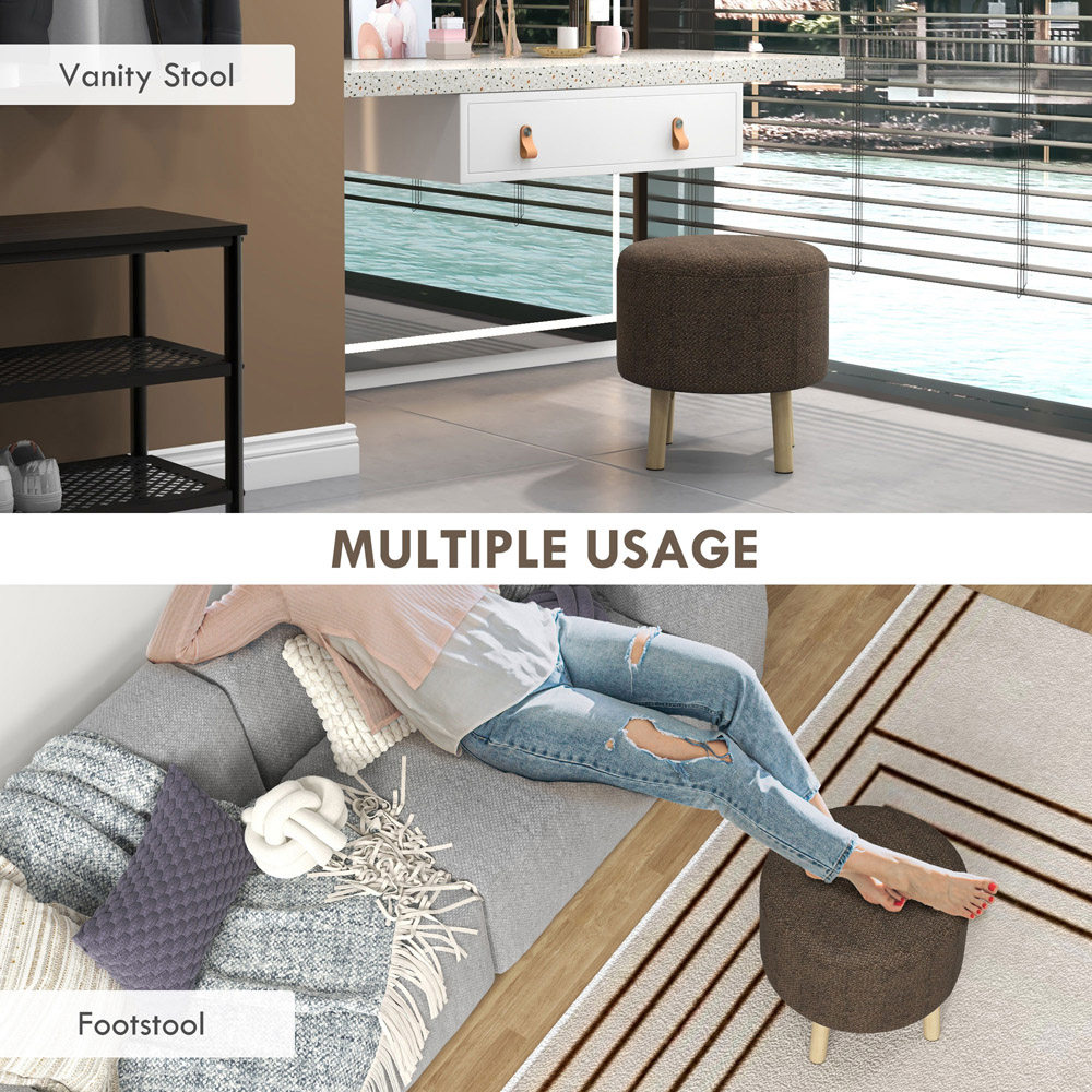 Portland Brown Round Linen Ottoman Footstool Image 5