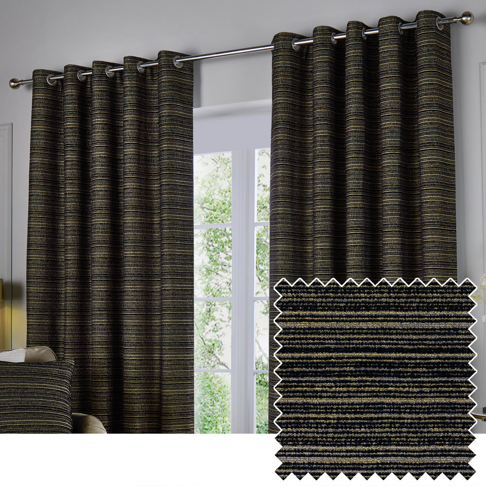 Paoletti Jupiter Black and Gold Fully Lined Chenille Jacquard Eyelet Curtains 168 x 137cm Image 5