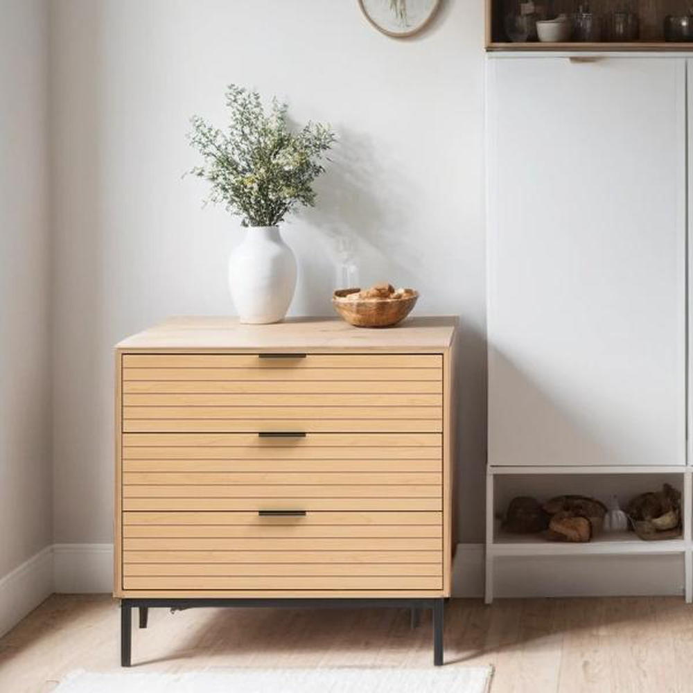 H&O Direct 3 Drawers Small Rustic Wooden Cabinet Image 4