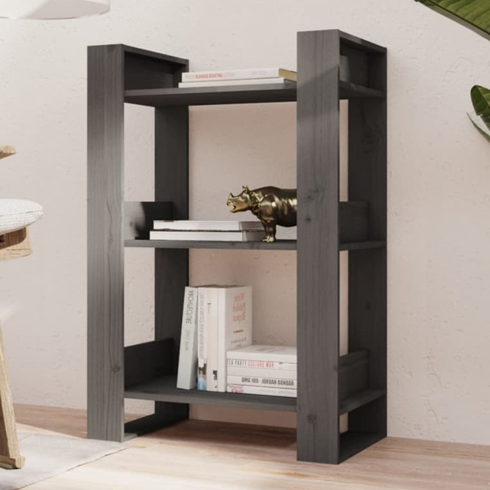 vidaXL 3 Shelf Grey Solid Pine Bookcase Image 1