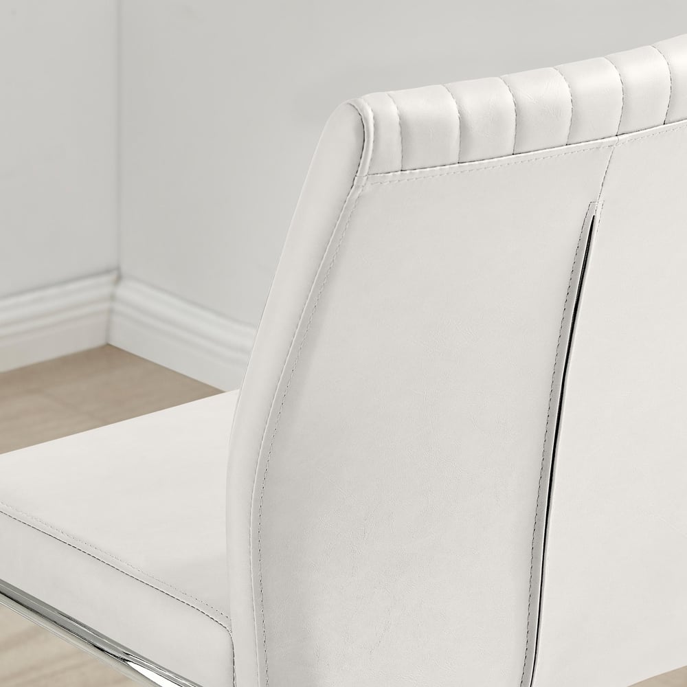 Furniturebox Fontana White and Silver Faux Leather Bar Chair Set of 2 Image 3