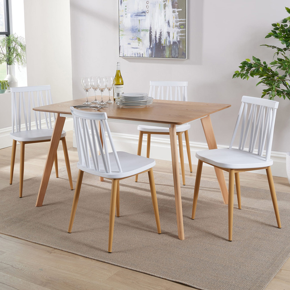 Home Source 4 Seater Veneer Top Geometric Pattern Dining Set White Image 1