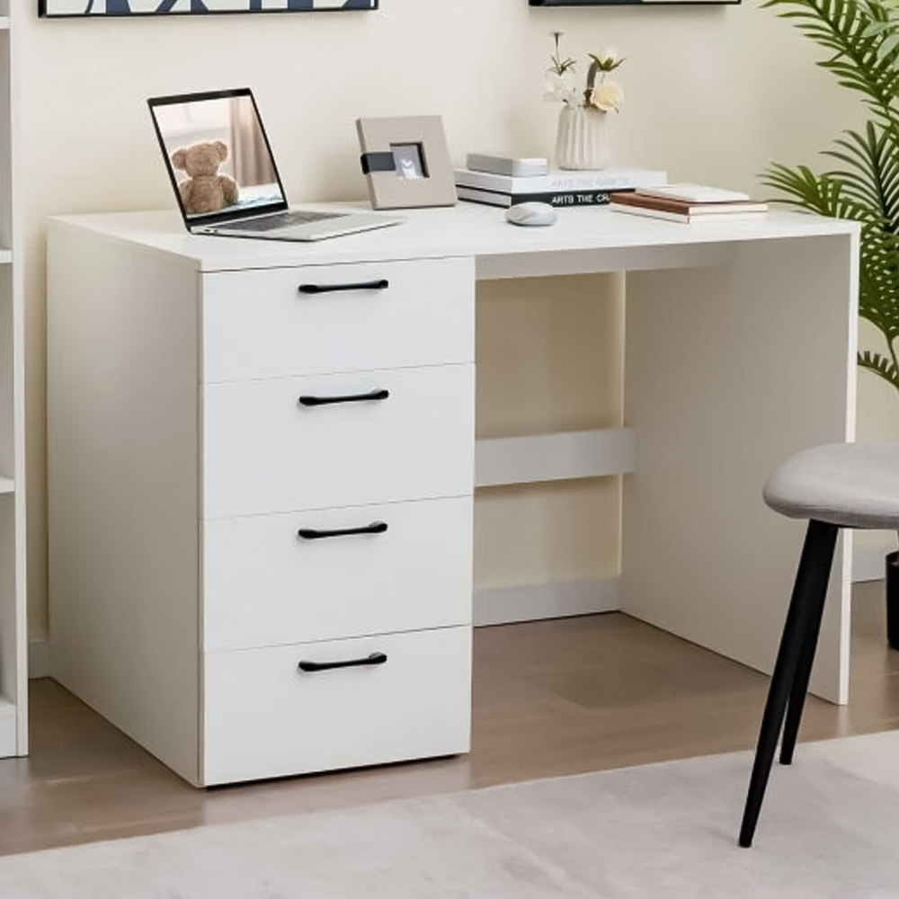 Costway 4 Drawer White Wooden Computer Desk Image 1