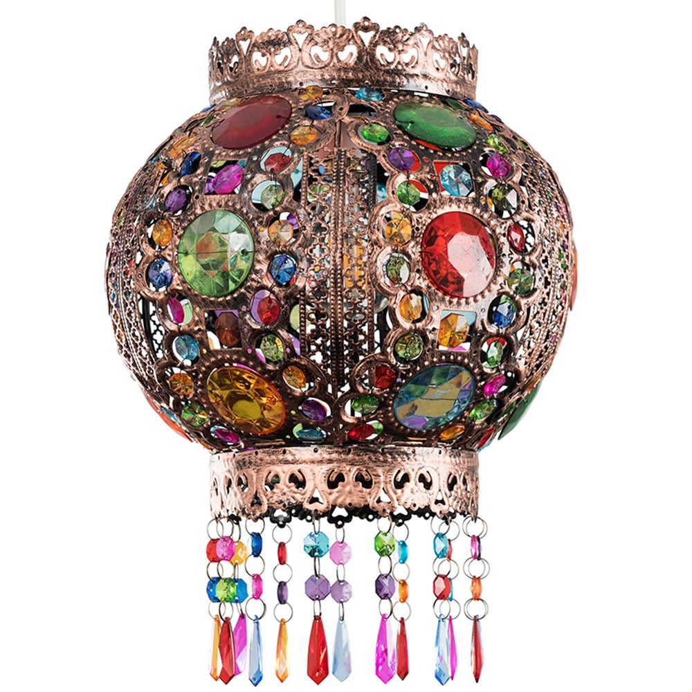 ValueLights Bazaar Traditional Moroccan Bronze Chandelier Pendant Shade with Acrylic Jewel Droplets Image 1