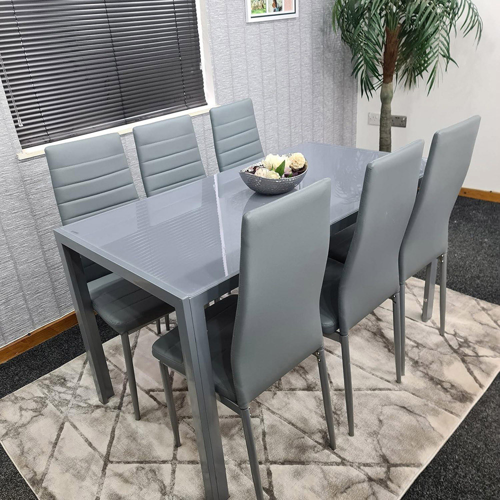 Kosy Koala 6 Seater Glass and Faux Leather Rectangular Dining Set Grey Image 4