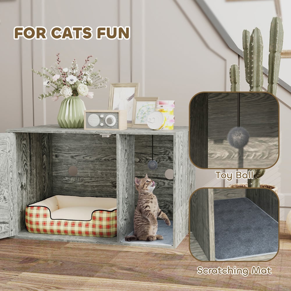 PawHut Rattan Door Cat Litter Box Enclosure with Scratching Mat Image 7