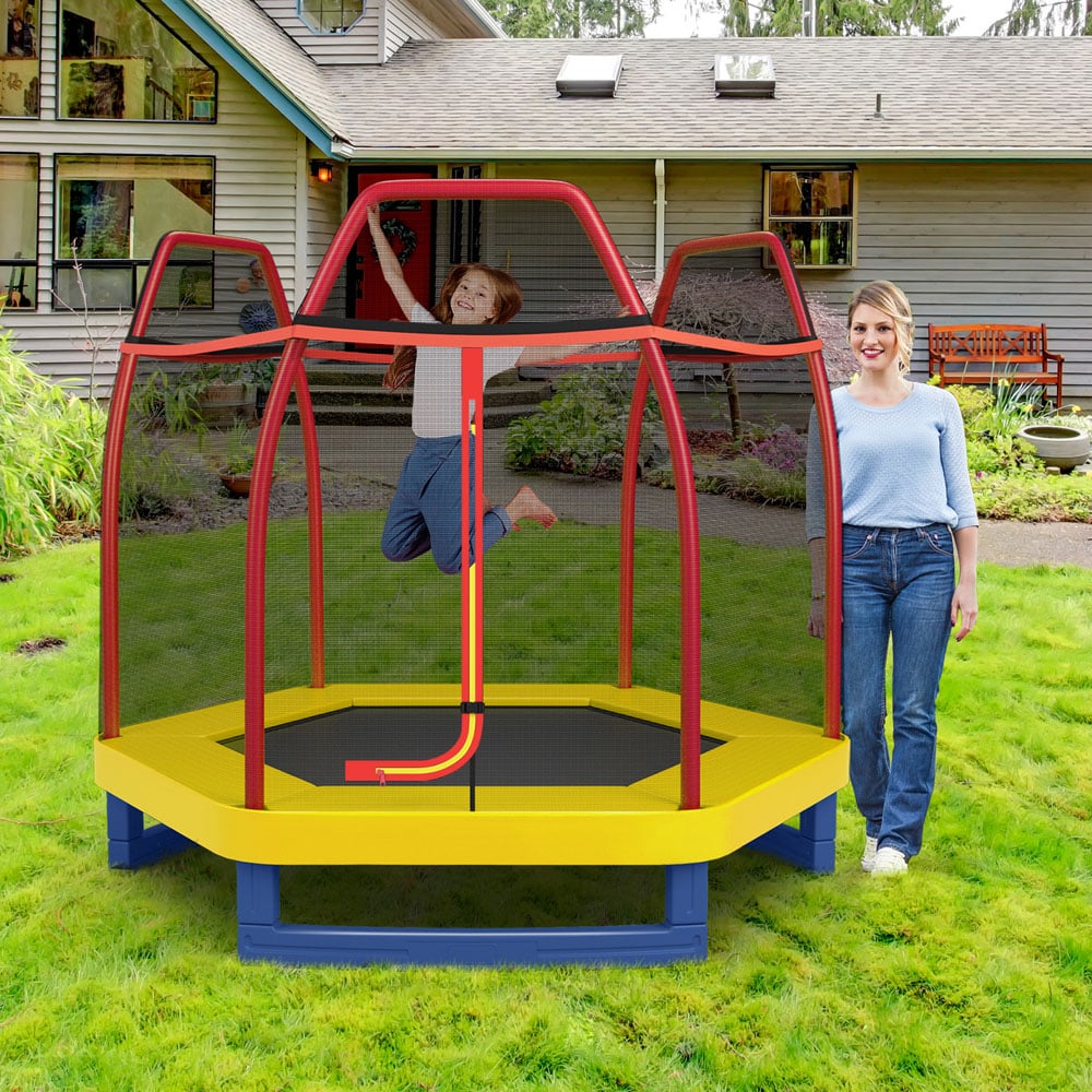 Costway 7ft Orange Toddler Trampoline with Safety Enclosure Net Image 2