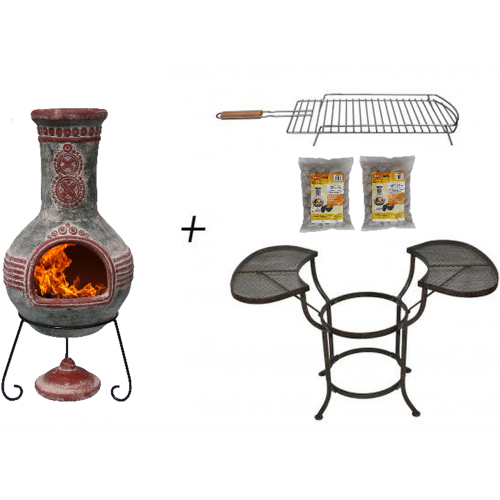 Gardeco BBO-C8AZ.03 Grill Lava Stones and Cradle Clay Chiminea BBQ Bundle Image 3