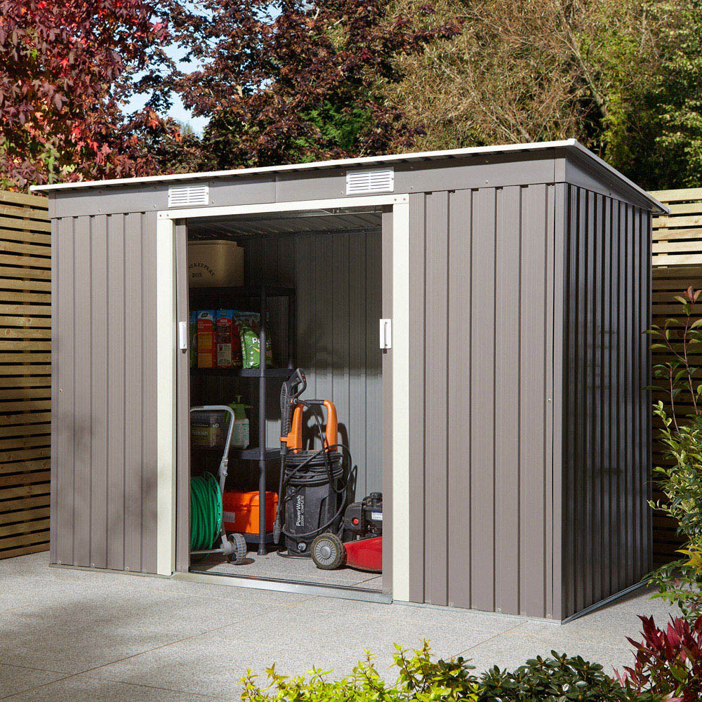 Rowlinson Trentvale Metal Pent Shed Light Grey with Foundation Kit 8 x 4ft Image 9