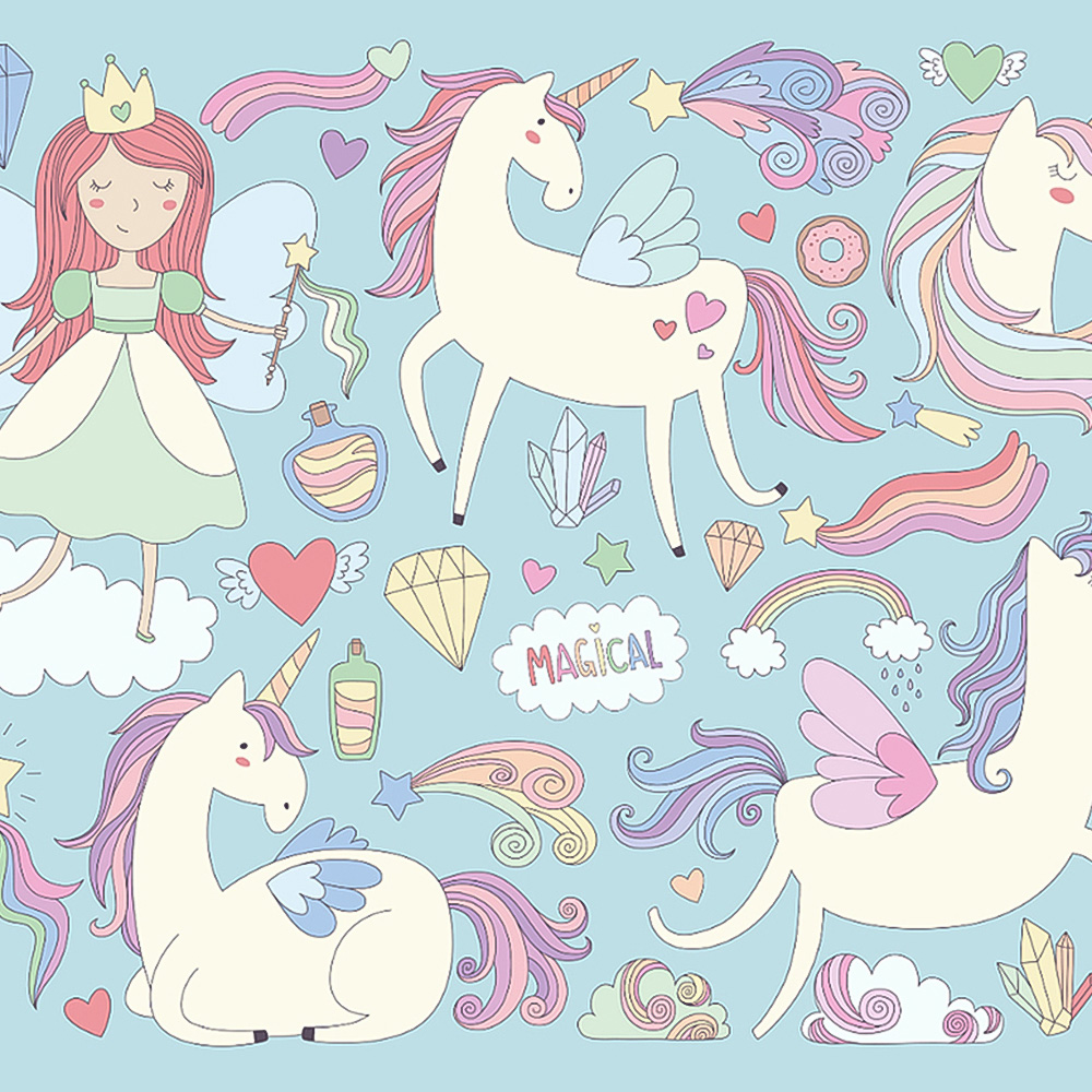 Origin Murals Princess Unicorn Blue Wall Mural Image 2