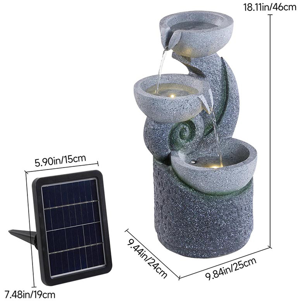 Living and Home 3 Tier LED Solar Powered Cascading Bowl Outdoor Water Fountain Image 6