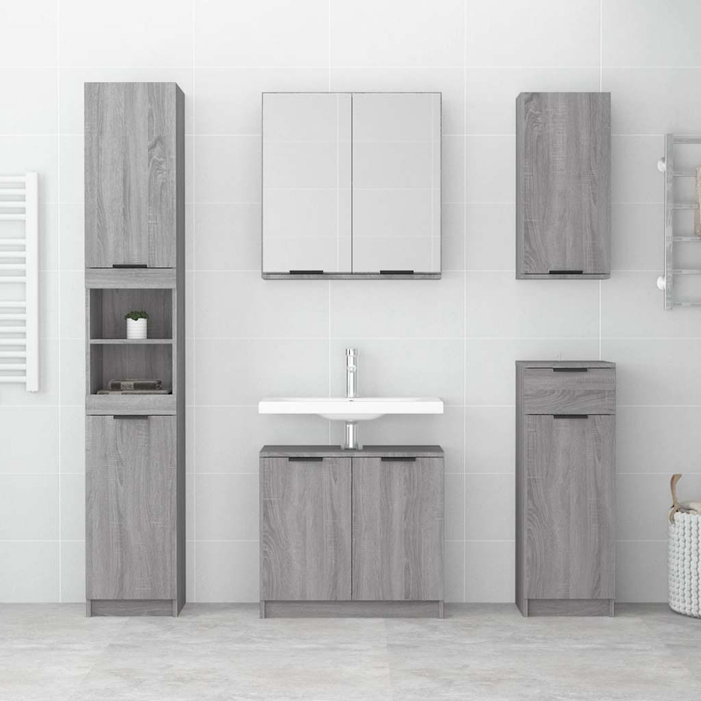vidaXL 2 Door 2 Shelf Grey Wooden Bathroom Cabinet Image 9