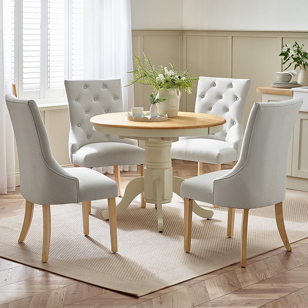 Furniturebox Fowey Kennsington 4 Seater Wooden Extending Dining Set Cream and Oak Effect Image 1