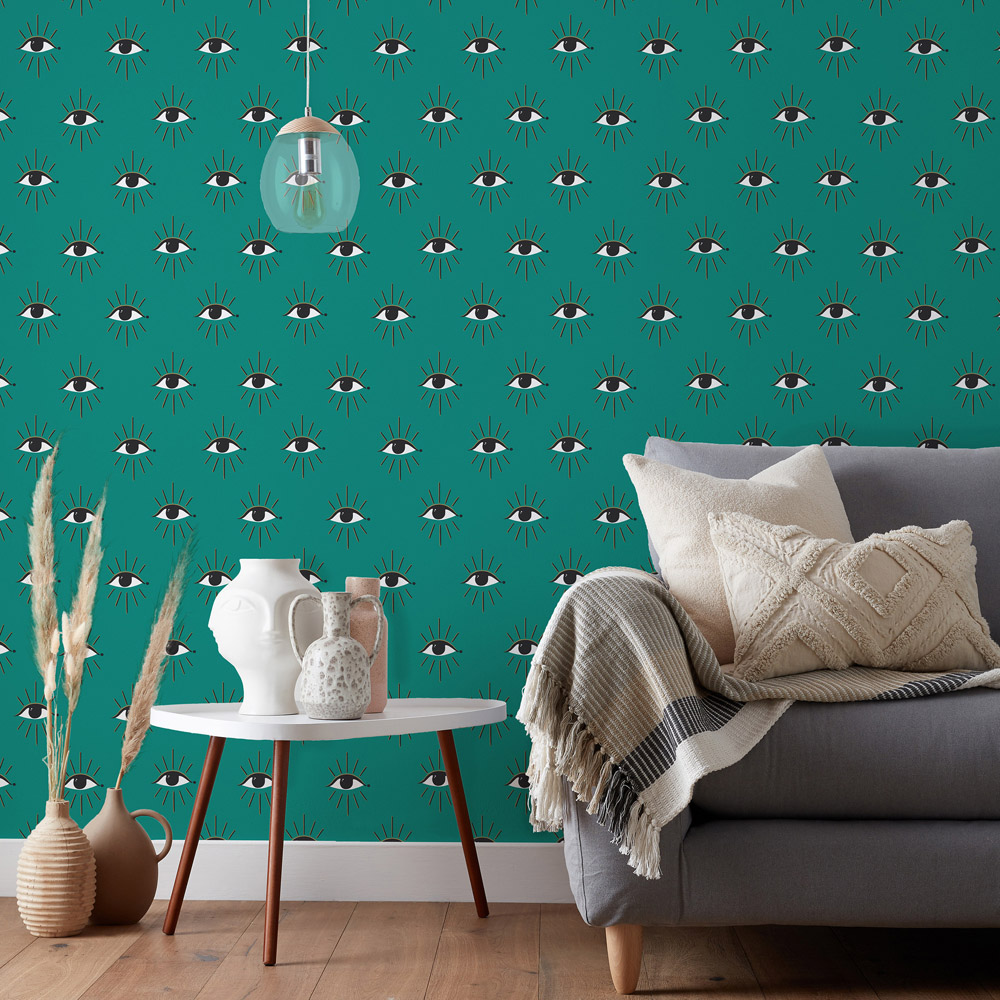 furn. Theia Abstract Turquoise Matte Wallpaper Image 3