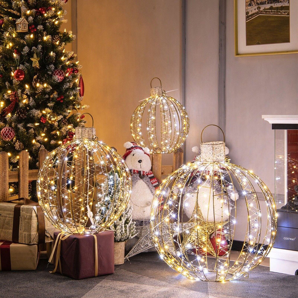 Costway Golden LED Ball Light Christmas Decoration 3 Pack Image 3