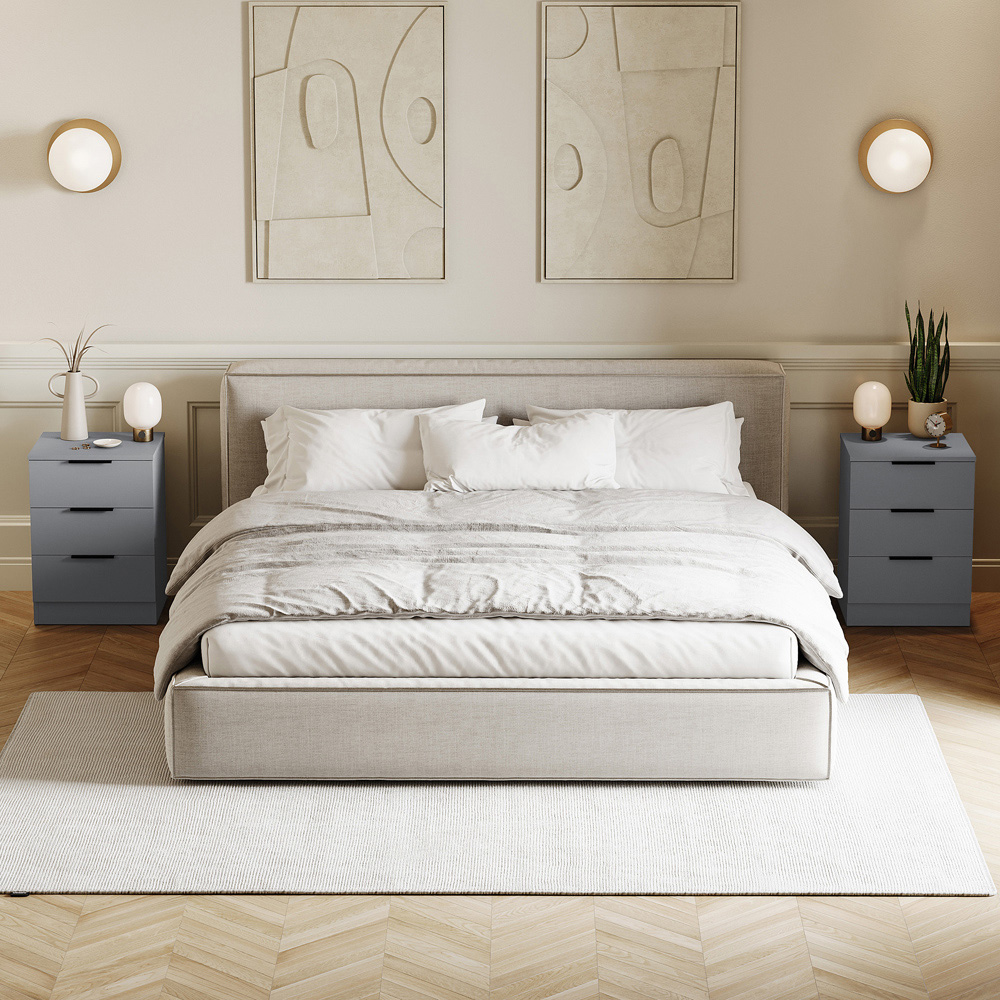 VIDA DESIGNS Trega 3 Drawer Grey Bedside Cabinet Set of 2 Image 2