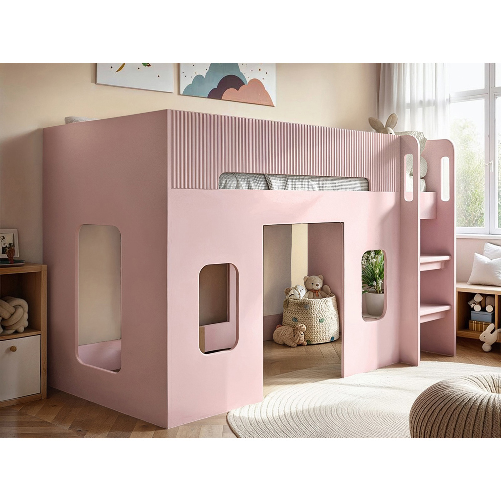 Flair Lino Pink Playhouse Mid Sleeper Bed with Wide-Step Ladder Image 4
