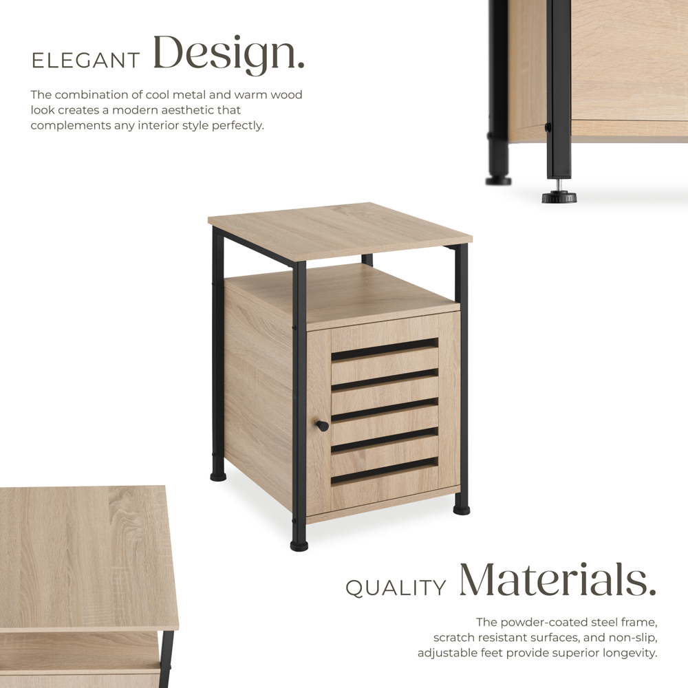 Tectake Cork Single Door Single Shelf Sonoma Oak Bedside Table Image 4