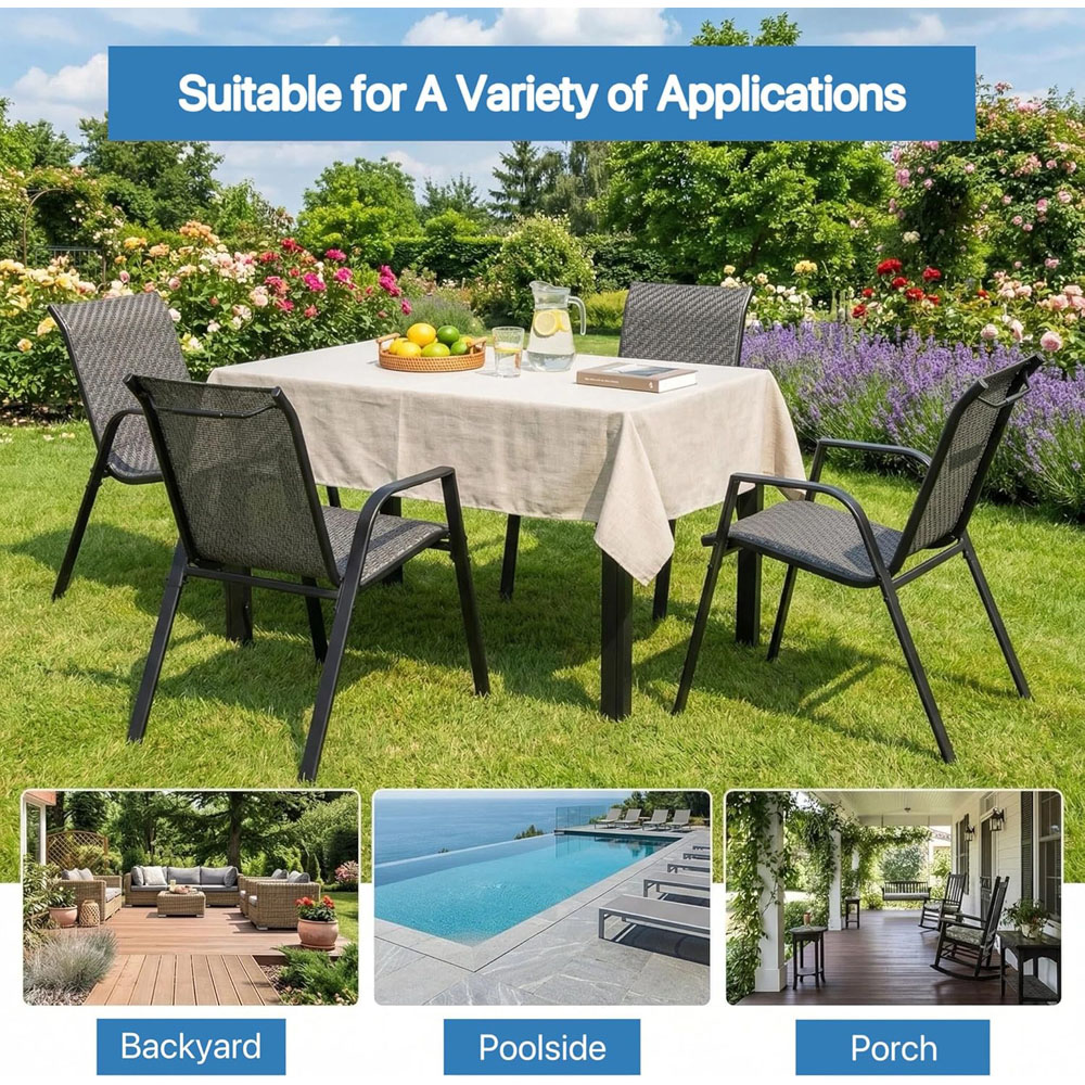 Alivio 4 Seater Grey Rattan Metal Patio Dining Set Image 5