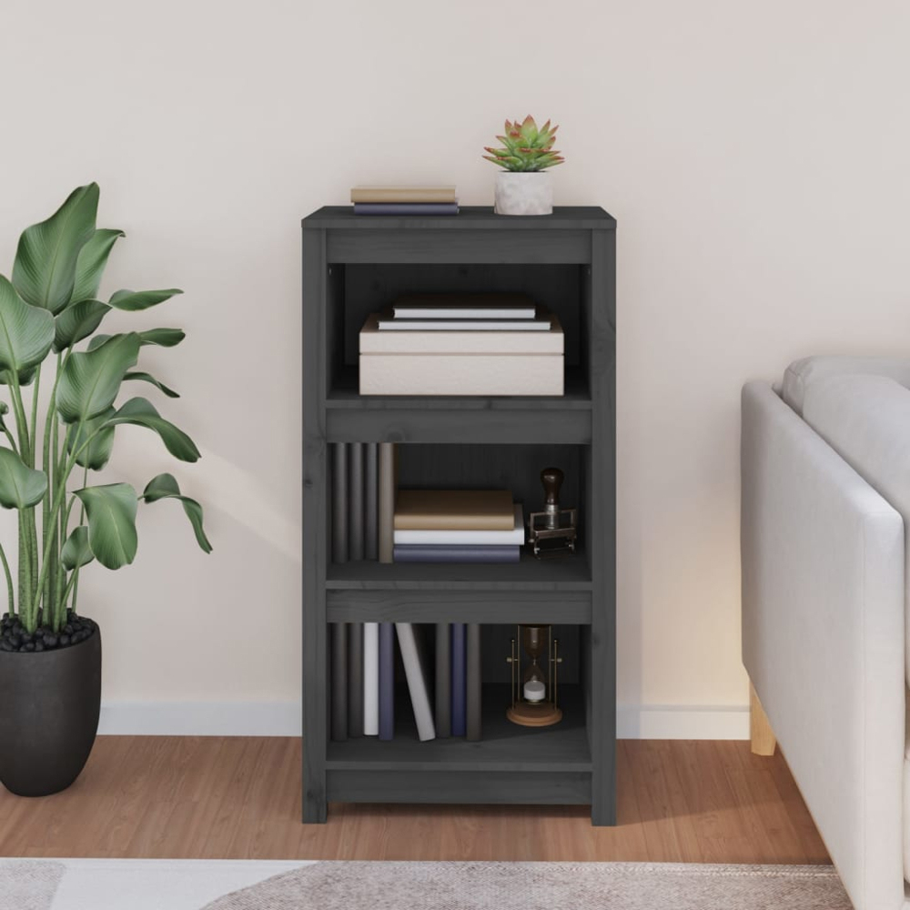 vidaXL 3 Shelf Grey Solid Pine Wood Bookcase Image 7