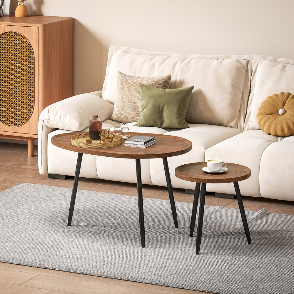HOMCOM Chestnut Wood Effect Side Table Set of 2 Image 4